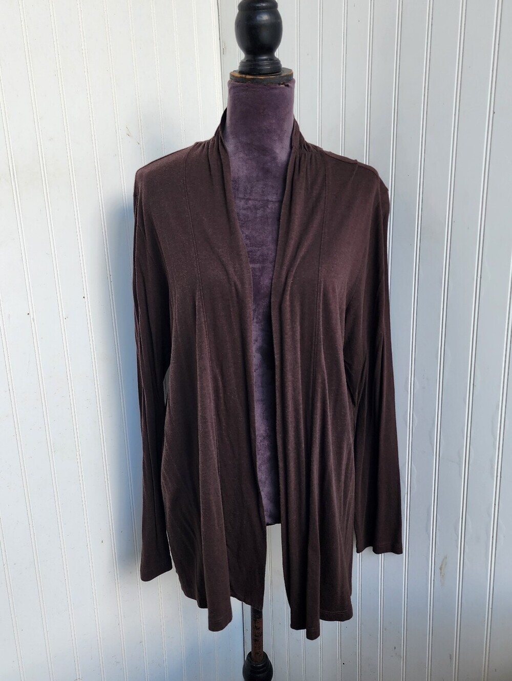 Chico's Cardigan Womens Brown Jersey Open Front Long Slv Pima Cotton Modal 2 L